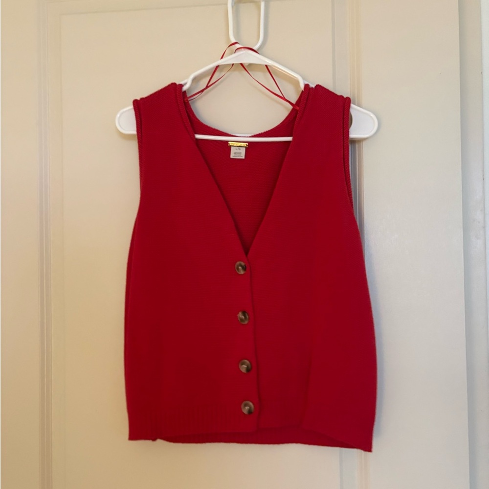 Red Sleeveless Button-Up Knit Top